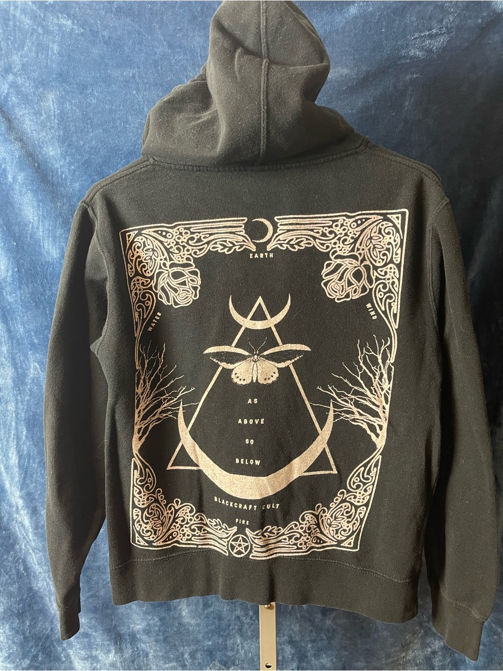 Black Craft Graphic Hoodie with Moon & Moth Design
